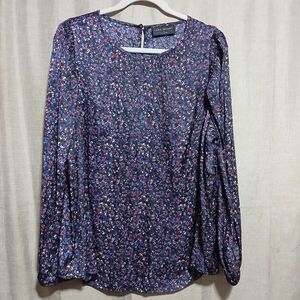 Lane Bryant Blue and Pink Long Sleeve Blouse Size 16‎
